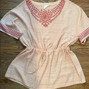 Anthropologie Pink Tunic With Embroidery